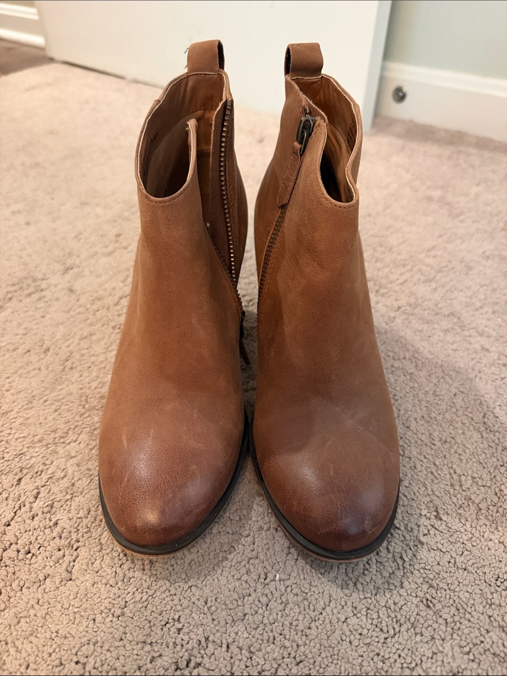 BP - Women's Tan Leather Ankle Booties - Classic Zip Side - Size 7